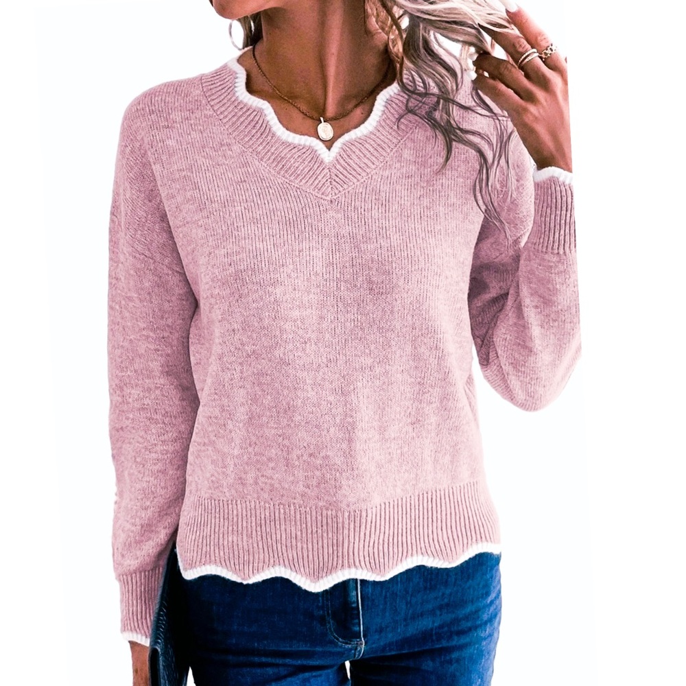 Lilac Scalloped Knit Sweater